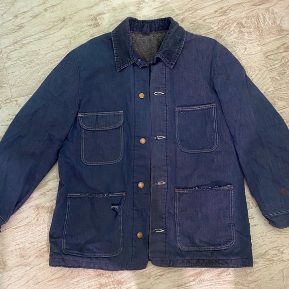 Thrashed Vintage Wrangler Denim Chore Coat - Men's Medium - Picture 1 of 8